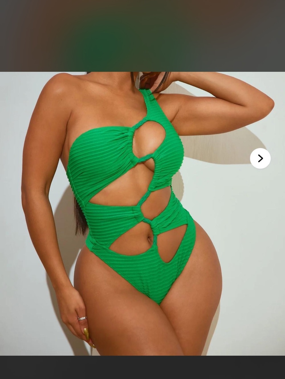 Fashion Nova Green One-Shoulder Cutout One-Piece Swimsuit